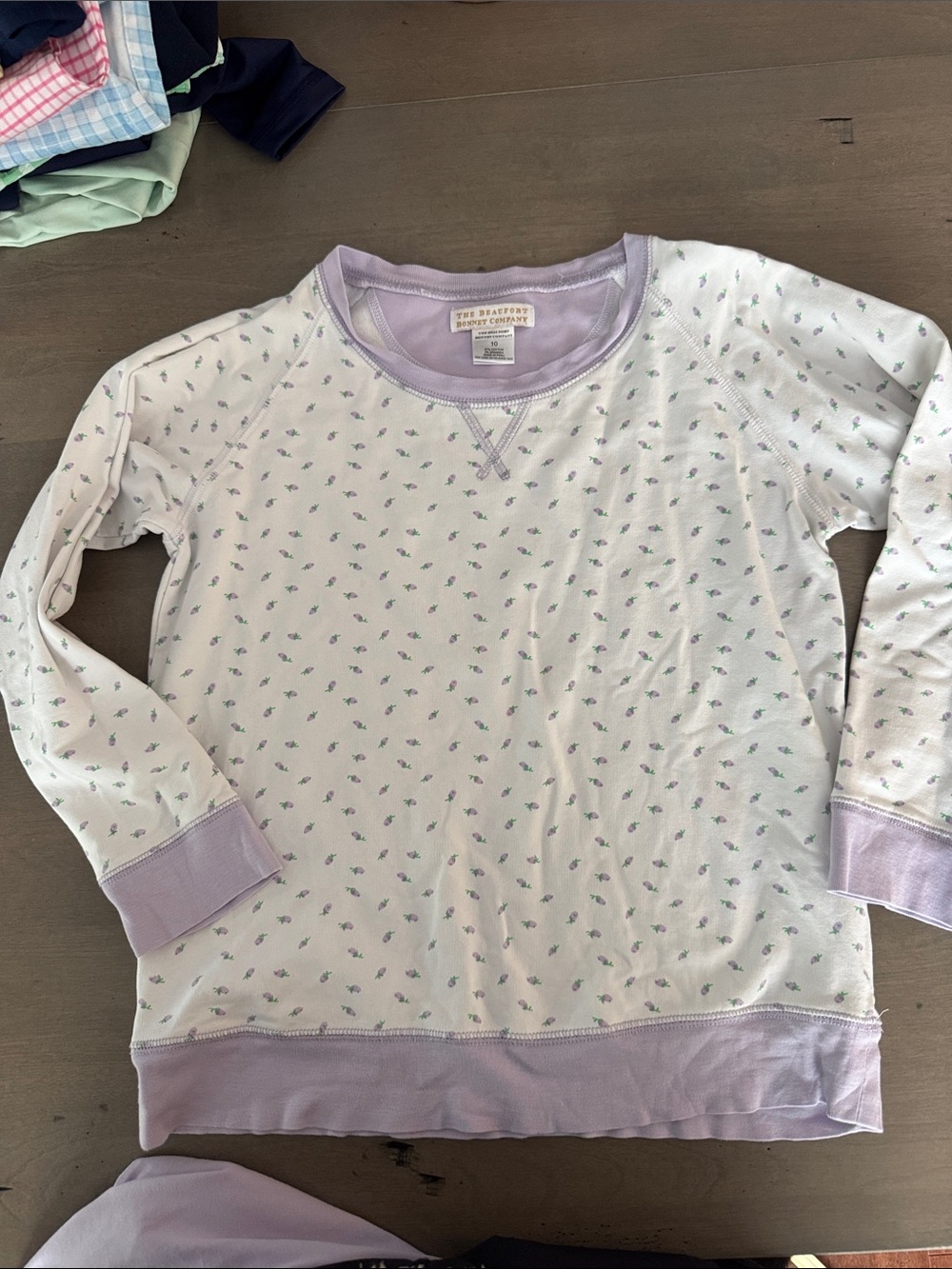 The Beaufort Bonnet Company White Pullover Sweatshirt with Lilac Trim